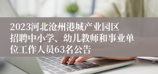 2023河北沧州港城产业园区招聘中小学、幼儿教师和事业单位工作人员63名公告