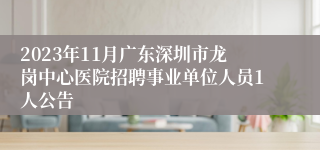 2023年11月广东深圳市龙岗中心医院招聘事业单位人员1人公告