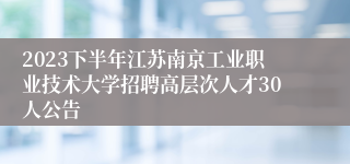 2023下半年江苏南京工业职业技术大学招聘高层次人才30人公告