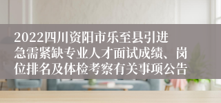 2022四川资阳市乐至县引进急需紧缺专业人才面试成绩、岗位排名及体检考察有关事项公告