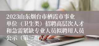 2023山东烟台市栖霞市事业单位（卫生类）招聘高层次人才和急需紧缺专业人员拟聘用人员公示（第三批）