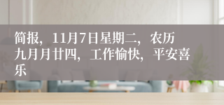 简报，11月7日星期二，农历九月月廿四，工作愉快，平安喜乐