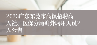 2023广东东莞市高镇招聘高人社、医保分局编外聘用人员2人公告