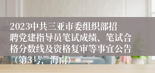 2023中共三亚市委组织部招聘党建指导员笔试成绩、笔试合格分数线及资格复审等事宜公告（第3号，海南）