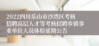 2022四川乐山市沙湾区考核招聘高层人才等考核招聘乡镇事业单位人员体检延期公告