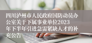 四川泸州市人民政府国防动员办公室关于下属事业单位2023年下半年引进急需紧缺人才的补充公告