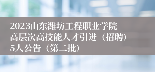 2023山东潍坊工程职业学院高层次高技能人才引进（招聘）5人公告（第二批）