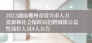 2023湖南郴州市资兴市人力资源和社会保障局招聘城镇公益性岗位人员4人公告