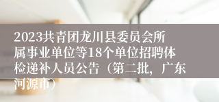 2023共青团龙川县委员会所属事业单位等18个单位招聘体检递补人员公告（第二批，广东河源市）