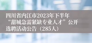 四川省内江市2023年下半年“甜城急需紧缺专业人才”公开选聘活动公告（285人）