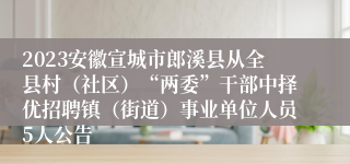 2023安徽宣城市郎溪县从全县村（社区）“两委”干部中择优招聘镇（街道）事业单位人员5人公告