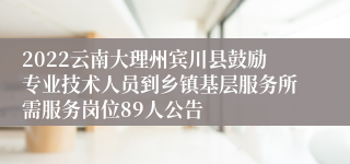 2022云南大理州宾川县鼓励专业技术人员到乡镇基层服务所需服务岗位89人公告