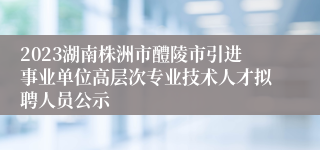 2023湖南株洲市醴陵市引进事业单位高层次专业技术人才拟聘人员公示