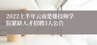 2022上半年云南楚雄技师学院紧缺人才招聘3人公告