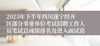 2023年下半年四川遂宁经开区部分事业单位考试招聘工作人员笔试总成绩排名及进入面试资格审查人员名单的公告