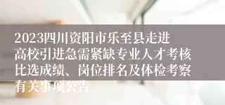 2023四川资阳市乐至县走进高校引进急需紧缺专业人才考核比选成绩、岗位排名及体检考察有关事项公告