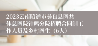 2023云南昭通市彝良县医共体总医院钟鸣分院招聘合同制工作人员及乡村医生（6人）