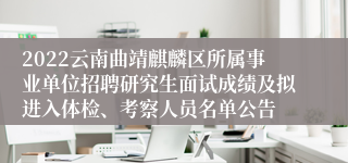 2022云南曲靖麒麟区所属事业单位招聘研究生面试成绩及拟进入体检、考察人员名单公告