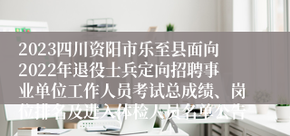 2023四川资阳市乐至县面向2022年退役士兵定向招聘事业单位工作人员考试总成绩、岗位排名及进入体检人员名单公告