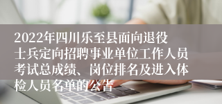 2022年四川乐至县面向退役士兵定向招聘事业单位工作人员考试总成绩、岗位排名及进入体检人员名单的公告