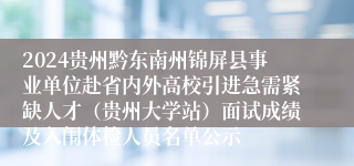 2024贵州黔东南州锦屏县事业单位赴省内外高校引进急需紧缺人才（贵州大学站）面试成绩及入闱体检人员名单公示