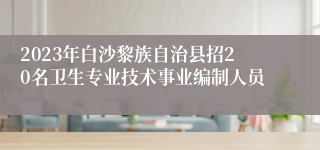2023年白沙黎族自治县招20名卫生专业技术事业编制人员