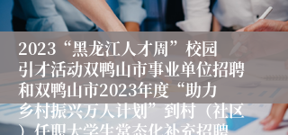 2023“黑龙江人才周”校园引才活动双鸭山市事业单位招聘和双鸭山市2023年度“助力乡村振兴万人计划”到村（社区）任职大学生常态化补充招聘