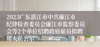 2023广东湛江市中共廉江市纪律检查委员会廉江市监察委员会等2个单位招聘政府雇员拟聘用人员公示