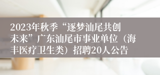 2023年秋季“逐梦汕尾共创未来”广东汕尾市事业单位（海丰医疗卫生类）招聘20人公告