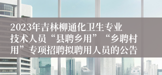 2023年吉林柳通化卫生专业技术人员“县聘乡用”“乡聘村用”专项招聘拟聘用人员的公告