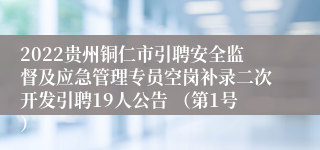 2022贵州铜仁市引聘安全监督及应急管理专员空岗补录二次开发引聘19人公告 （第1号）