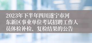 2023年下半年四川遂宁市河东新区事业单位考试招聘工作人员体检补检、复检结果的公告