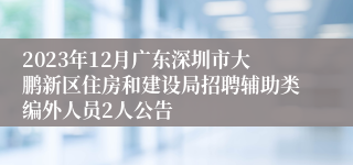 2023年12月广东深圳市大鹏新区住房和建设局招聘辅助类编外人员2人公告