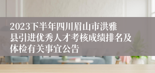 2023下半年四川眉山市洪雅县引进优秀人才考核成绩排名及体检有关事宜公告