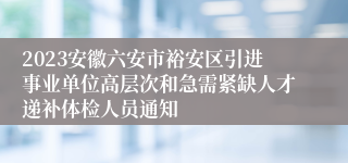 2023安徽六安市裕安区引进事业单位高层次和急需紧缺人才递补体检人员通知