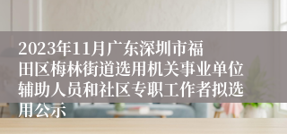 2023年11月广东深圳市福田区梅林街道选用机关事业单位辅助人员和社区专职工作者拟选用公示