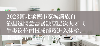 2023河北承德市宽城满族自治县选聘急需紧缺高层次人才卫生类岗位面试成绩及进入体检、考核环节人员名单公告