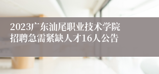 2023广东汕尾职业技术学院招聘急需紧缺人才16人公告