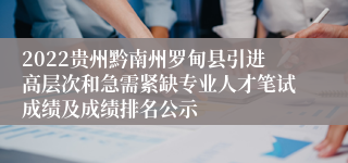 2022贵州黔南州罗甸县引进高层次和急需紧缺专业人才笔试成绩及成绩排名公示