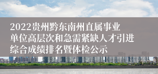 2022贵州黔东南州直属事业单位高层次和急需紧缺人才引进综合成绩排名暨体检公示