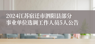 2024江苏宿迁市泗阳县部分事业单位选调工作人员5人公告