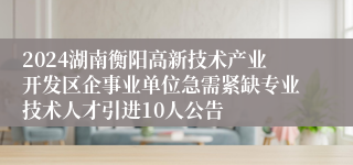 2024湖南衡阳高新技术产业开发区企事业单位急需紧缺专业技术人才引进10人公告