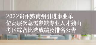 2022贵州黔南州引进事业单位高层次急需紧缺专业人才独山考区综合比选成绩及排名公告