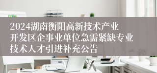 2024湖南衡阳高新技术产业开发区企事业单位急需紧缺专业技术人才引进补充公告