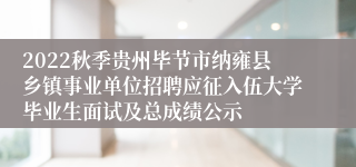 2022秋季贵州毕节市纳雍县乡镇事业单位招聘应征入伍大学毕业生面试及总成绩公示
