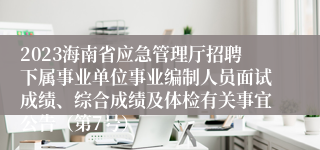 2023海南省应急管理厅招聘下属事业单位事业编制人员面试成绩、综合成绩及体检有关事宜公告（第7号）