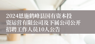 2024恩施鹤峰县国有资本投资运营有限公司及下属公司公开招聘工作人员10人公告