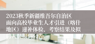 2023秋季新疆维吾尔自治区面向高校毕业生人才引进（喀什地区）递补体检、考察结果及拟聘人员报到公告