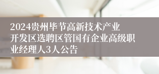 2024贵州毕节高新技术产业开发区选聘区管国有企业高级职业经理人3人公告