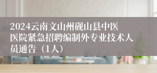 2024云南文山州砚山县中医医院紧急招聘编制外专业技术人员通告（1人）